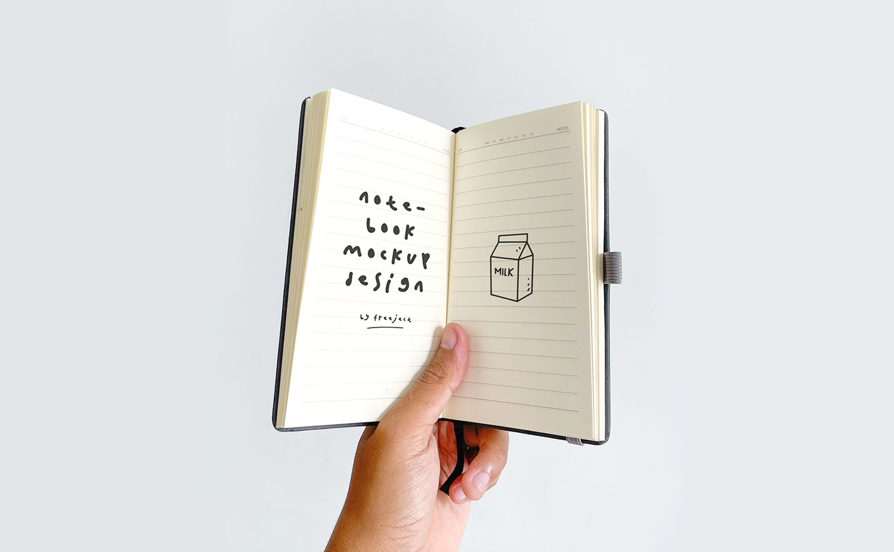 Using the smart object layers, you can edit this psd mockup with a few steps to make it as personalized as possible. Free Hand Held Notebook Mockup Design