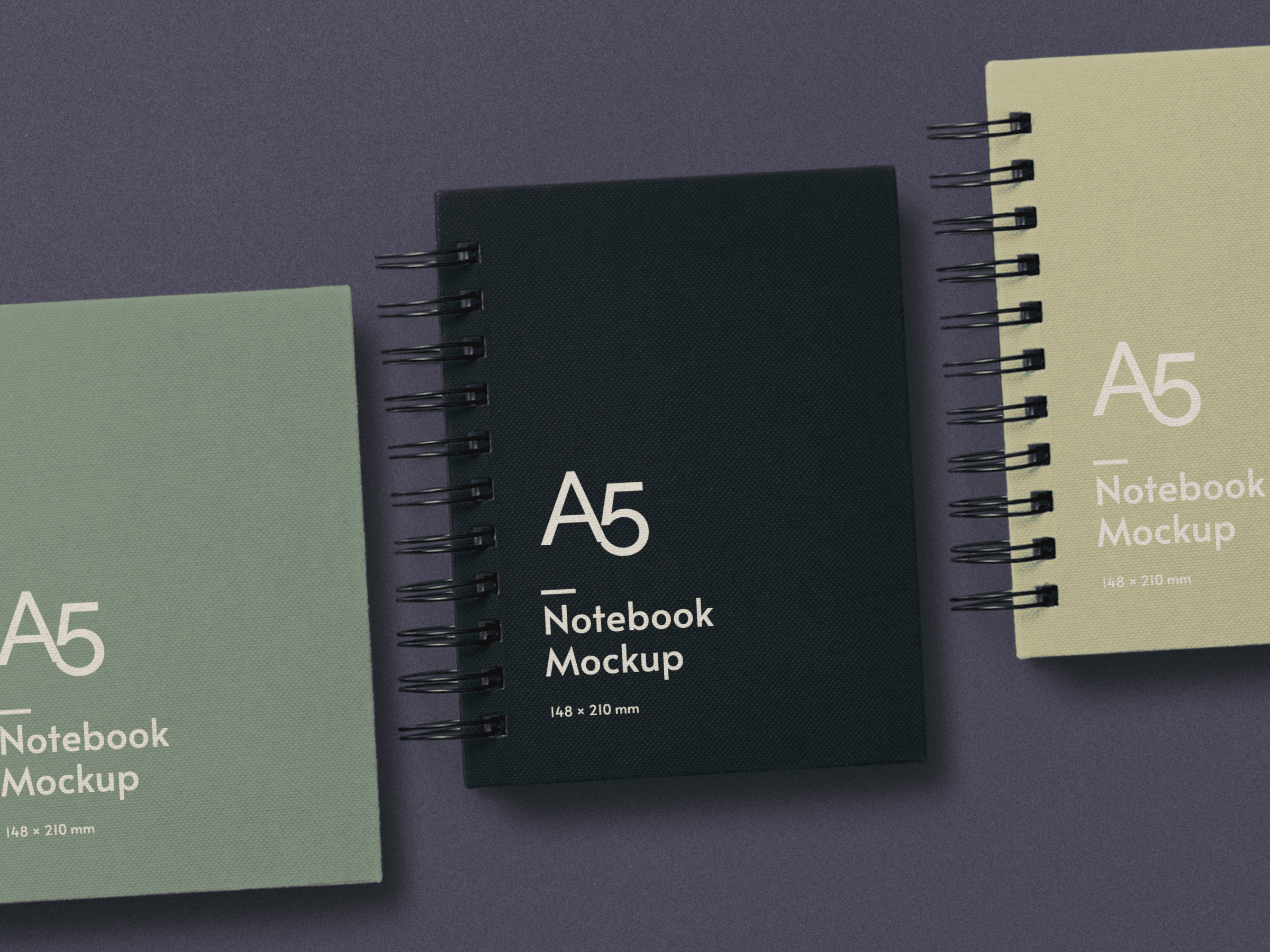 Full range of exclusive object mockups. Free A5 Mockup Notebook Scene